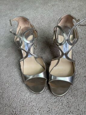 Jimmy Choo Silver Metallic Swirl-Strap Heels